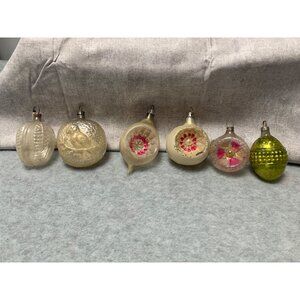 Vintage Handblown Glass Christmas Ornaments Set of 6 Textured & Indented Designs
